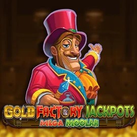 Gold Factory Jackpots Mega Moolah slot visual from Aurum Signature Studios available on 24-7bets.com